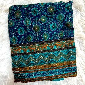 Beautiful Colorful Indian Pakistani Party Saree with Stitched Blouse